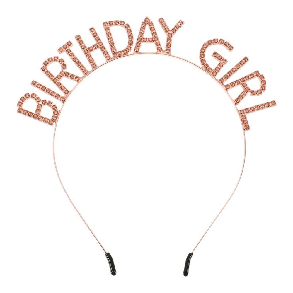 Happy Birthday Headband Tiara Rhinestone Accessories Rose Gold Tone Champagne
